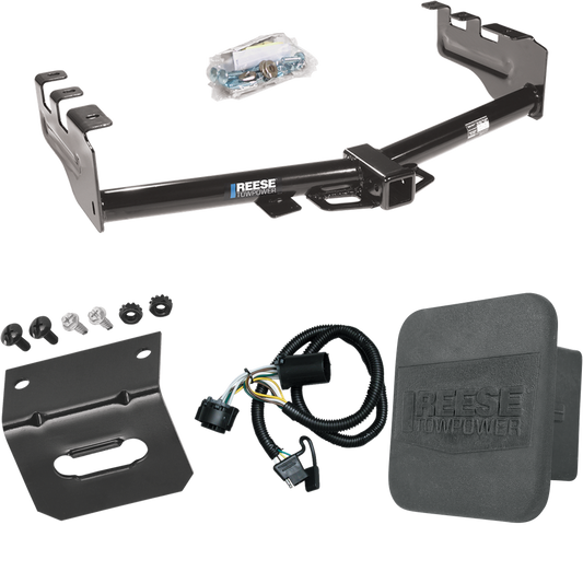 Fits 2007-2013 GMC Sierra 1500 Trailer Hitch Tow PKG w/ 4-Flat Wiring Harness + Wiring Bracket + Hitch Cover By Reese Towpower