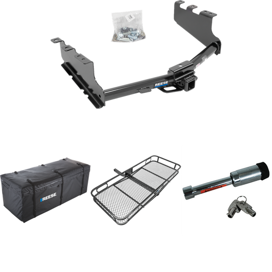 Fits 2014-2018 GMC Sierra 1500 Trailer Hitch Tow PKG w/ 60" x 24" Cargo Carrier + Cargo Bag + Hitch Lock By Reese Towpower