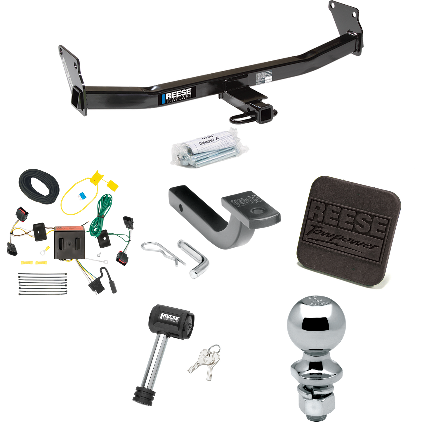 Fits 2008-2017 Jeep Patriot Trailer Hitch Tow PKG w/ 4-Flat Wiring Harness + Draw-Bar + 2" Ball + Hitch Cover + Hitch Lock By Reese Towpower