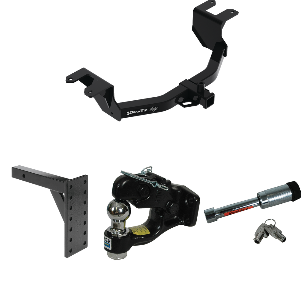 Fits 2019-2023 Chevrolet Silverado 1500 Trailer Hitch Tow PKG w/ 7 Hole Pintle Hook Mounting Plate + Pintle Hook & 1-7/8" Ball Combination + Hitch Lock By Draw-Tite