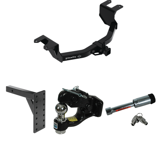 Fits 2019-2023 Chevrolet Silverado 1500 Trailer Hitch Tow PKG w/ 7 Hole Pintle Hook Mounting Plate + Pintle Hook & 1-7/8" Ball Combination + Hitch Lock By Draw-Tite