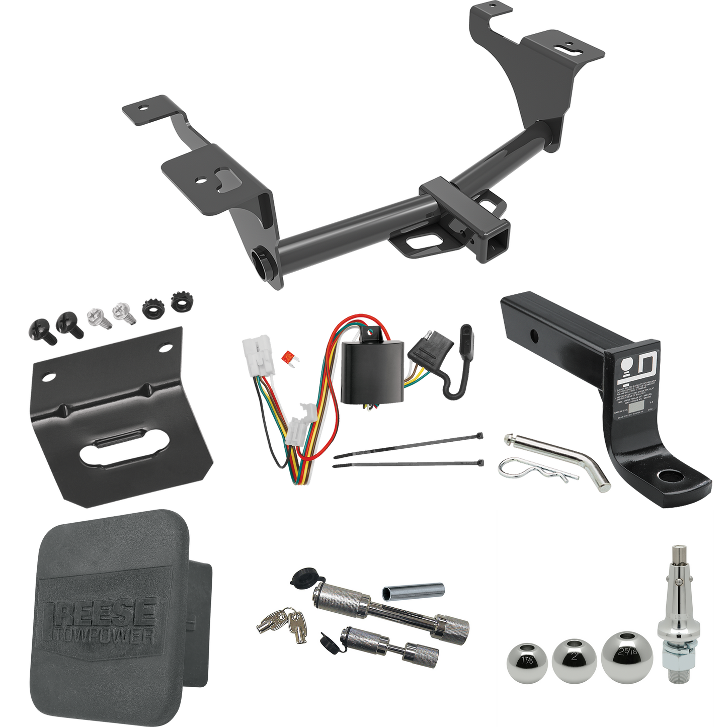 Fits 2020-2023 Subaru Outback Trailer Hitch Tow PKG w/ 4-Flat Wiring + Ball Mount w/ 4" Drop + Interchangeable Ball 1-7/8" & 2" & 2-5/16" + Wiring Bracket + Dual Hitch & Coupler Locks + Hitch Cover (For Wagon Models) By Reese Towpower