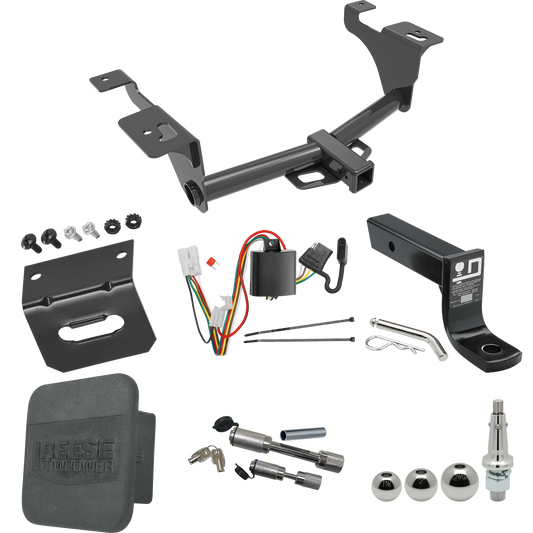 Fits 2020-2023 Subaru Outback Trailer Hitch Tow PKG w/ 4-Flat Wiring + Ball Mount w/ 4" Drop + Interchangeable Ball 1-7/8" & 2" & 2-5/16" + Wiring Bracket + Dual Hitch & Coupler Locks + Hitch Cover (For Wagon Models) By Reese Towpower