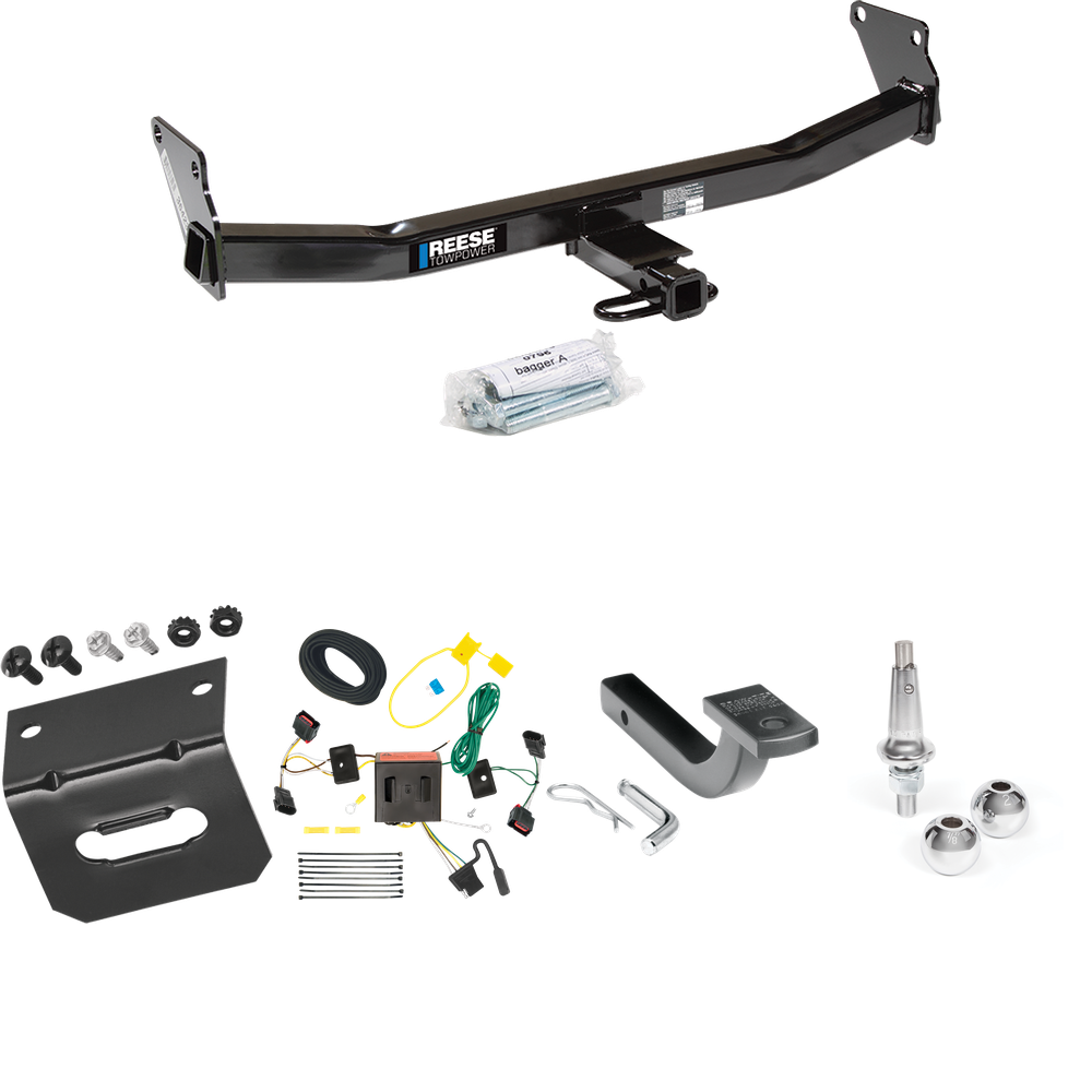 Se adapta al paquete de enganche de remolque Jeep Patriot 2008-2017 con arnés de cableado plano de 4 + barra de tracción + bolas intercambiables de 1-7/8" y 2" + soporte de cableado de Reese Towpower