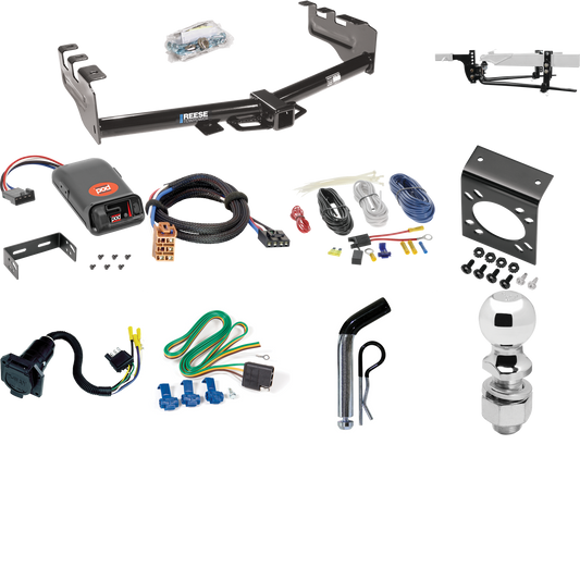 Fits 1999-2002 Chevrolet Silverado 1500 Trailer Hitch Tow PKG w/ 8K Round Bar Weight Distribution Hitch w/ 2-5/16" Ball + 2" Ball + Pin/Clip + Pro Series POD Brake Control + Plug & Play BC Adapter + 7-Way RV Wiring By Reese Towpower