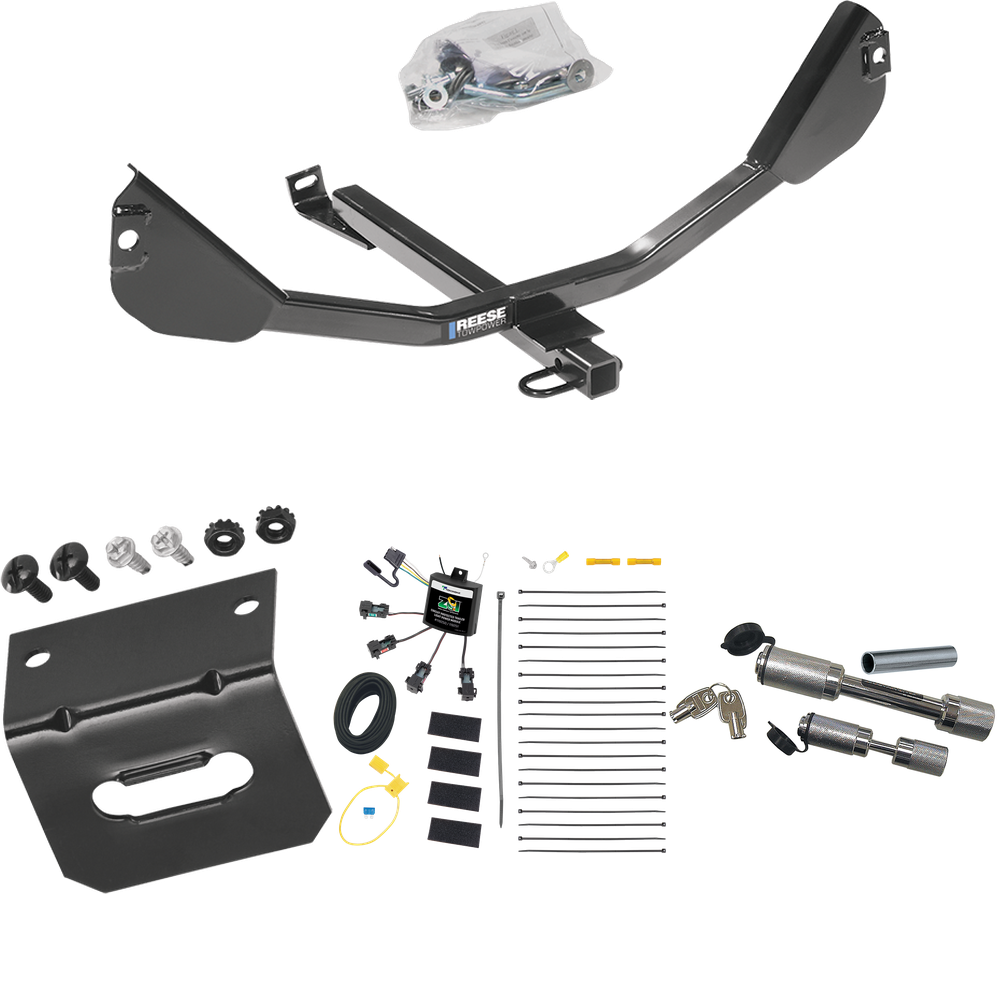 Fits 2010-2015 Chevrolet Camaro Trailer Hitch Tow PKG w/ 4-Flat Zero Contact "No Splice" Wiring Harness + Wiring Bracket + Dual Hitch & Coupler Locks (Excludes: Convertible & w/Dealer Installed Ground Effects Models) By Reese Towpower