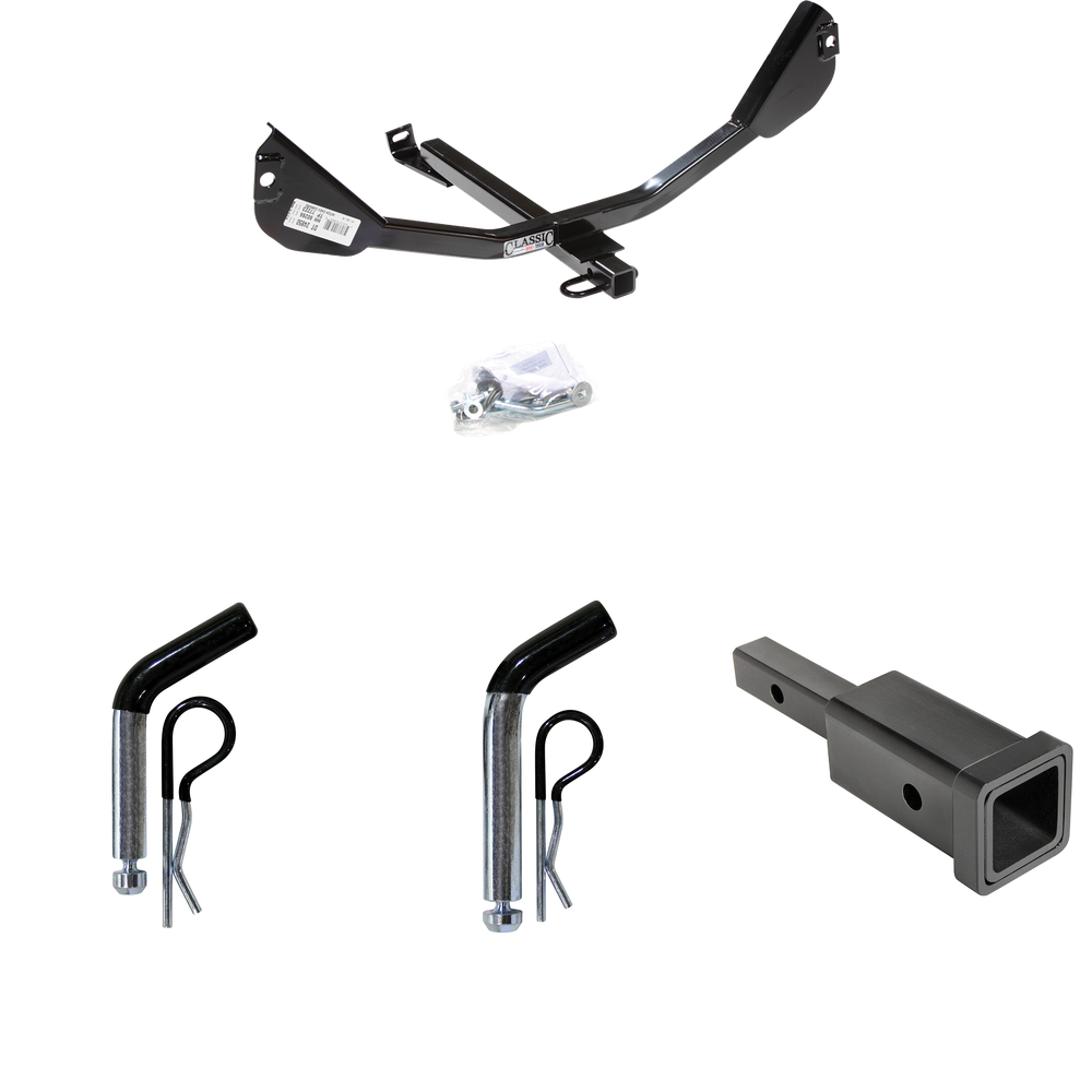 Fits 2010-2015 Chevrolet Camaro Trailer Hitch Tow PKG w/ Hitch Adapter 1-1/4" to 2" Receiver + 1/2" Pin & Clip + 5/8" Pin & Clip (Excludes: Convertible & w/Dealer Installed Ground Effects Models) By Draw-Tite