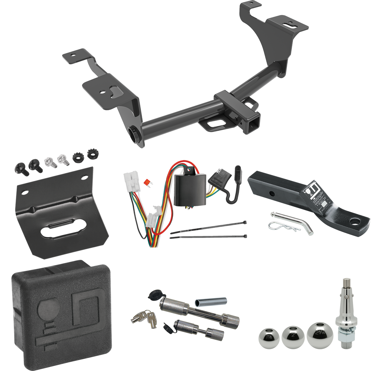 Fits 2020-2023 Subaru Outback Trailer Hitch Tow PKG w/ 4-Flat Wiring + Ball Mount w/ 2" Drop + Interchangeable Ball 1-7/8" & 2" & 2-5/16" + Wiring Bracket + Dual Hitch & Coupler Locks + Hitch Cover (For Wagon Models) By Draw-Tite