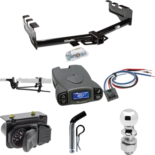 Fits 2007-2013 Chevrolet Silverado 1500 Trailer Hitch Tow PKG w/ 8K Round Bar Weight Distribution Hitch w/ 2-5/16" Ball + 2" Ball + Pin/Clip + Tekonsha Prodigy P3 Brake Control + Generic BC Wiring Adapter + 7-Way RV Wiring By Draw-Tite