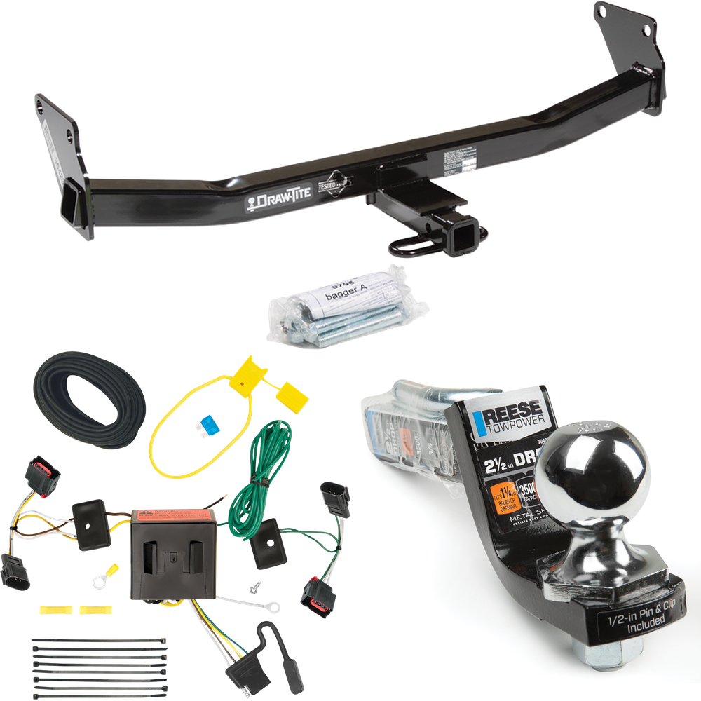 Fits 2008-2017 Jeep Patriot Trailer Hitch Tow PKG w/ 4-Flat Wiring Harness + Interlock Starter Kit w/ 2" Ball 2-1/2" Drop 2" Rise By Draw-Tite