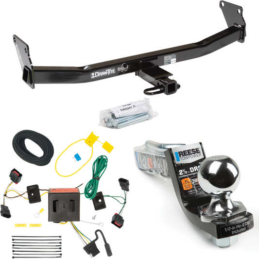 Fits 2008-2017 Jeep Patriot Trailer Hitch Tow PKG w/ 4-Flat Wiring Harness + Interlock Starter Kit w/ 2" Ball 2-1/2" Drop 2" Rise By Draw-Tite