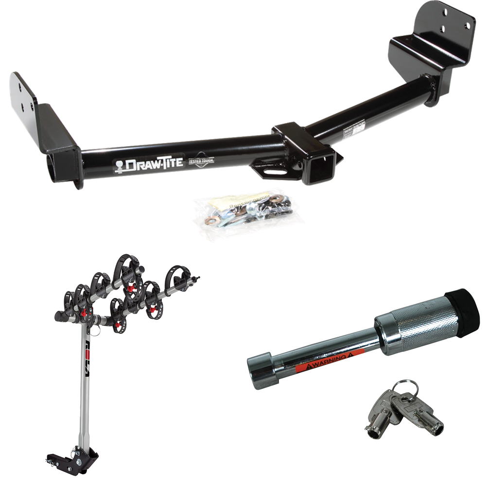 Fits 2002-2005 Mercury Mountaineer Trailer Hitch Tow PKG w/ 4 Bike Carrier Rack + Hitch Lock By Draw-Tite