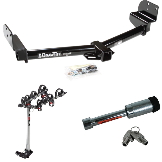 Fits 2002-2005 Mercury Mountaineer Trailer Hitch Tow PKG w/ 4 Bike Carrier Rack + Hitch Lock By Draw-Tite