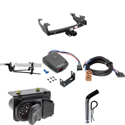 Fits 1999-2002 Chevrolet Silverado 1500 Trailer Hitch Tow PKG w/ 8K Round Bar Weight Distribution Hitch w/ 2-5/16" Ball + Pin/Clip + Pro Series Pilot Brake Control + Plug & Play BC Adapter + 7-Way RV Wiring By Reese Towpower