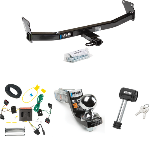 Fits 2008-2017 Jeep Patriot Trailer Hitch Tow PKG w/ 4-Flat Wiring Harness + Interlock Starter Kit w/ 2" Ball 2-1/2" Drop 2" Rise + Hitch Lock By Reese Towpower