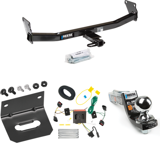 Fits 2008-2017 Jeep Patriot Trailer Hitch Tow PKG w/ 4-Flat Wiring Harness + Interlock Starter Kit w/ 2" Ball 2-1/2" Drop 2" Rise + Wiring Bracket By Reese Towpower