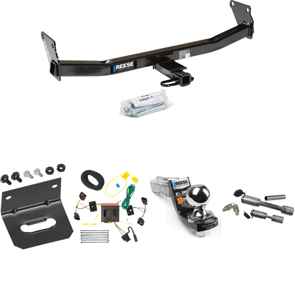 Fits 2008-2017 Jeep Patriot Trailer Hitch Tow PKG w/ 4-Flat Wiring Harness + Interlock Starter Kit w/ 2" Ball 2-1/2" Drop 2" Rise + Wiring Bracket + Dual Hitch & Coupler Locks By Reese Towpower