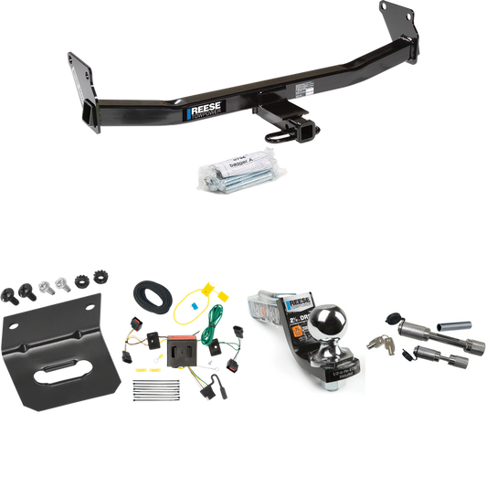 Fits 2008-2017 Jeep Patriot Trailer Hitch Tow PKG w/ 4-Flat Wiring Harness + Interlock Starter Kit w/ 2" Ball 2-1/2" Drop 2" Rise + Wiring Bracket + Dual Hitch & Coupler Locks By Reese Towpower