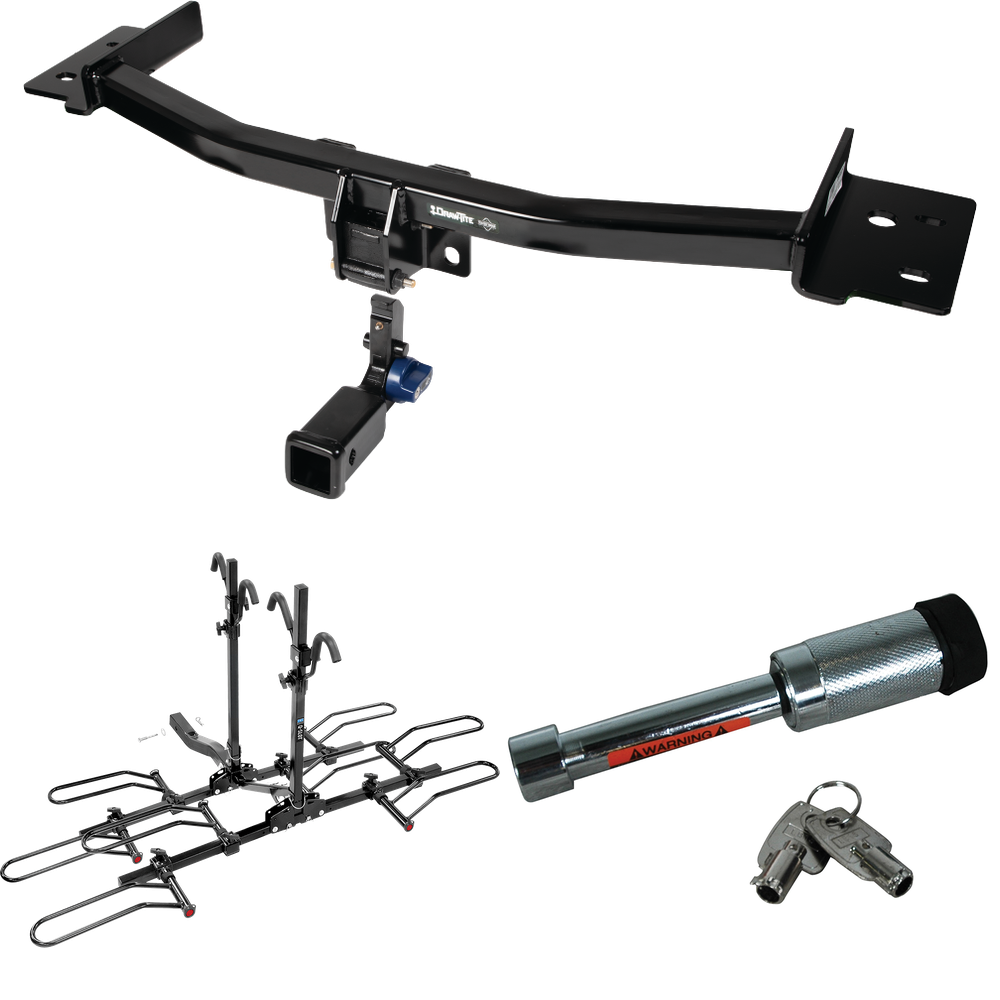 Fits 2020-2023 Lincoln Aviator Trailer Hitch Tow PKG w/ 4 Bike Plaform Style Carrier Rack + Hitch Lock By Draw-Tite