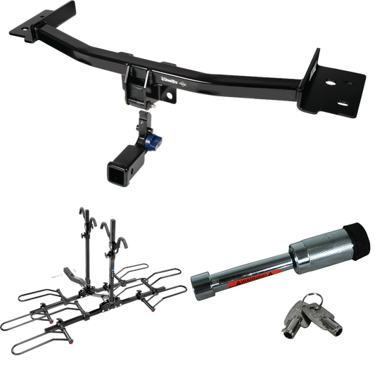 Fits 2020-2023 Lincoln Aviator Trailer Hitch Tow PKG w/ 4 Bike Plaform Style Carrier Rack + Hitch Lock By Draw-Tite