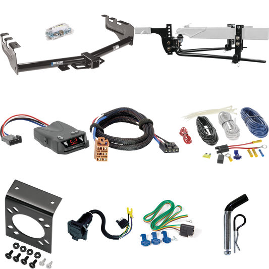 Fits 1999-2002 GMC Sierra 1500 Trailer Hitch Tow PKG w/ 8K Round Bar Weight Distribution Hitch w/ 2-5/16" Ball + Pin/Clip + Tekonsha Brakeman IV Brake Control + Plug & Play BC Adapter + 7-Way RV Wiring By Reese Towpower