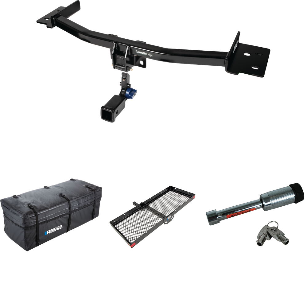 Fits 2020-2023 Ford Explorer Trailer Hitch Tow PKG w/ 48" x 20" Cargo Carrier + Cargo Bag + Hitch Lock By Draw-Tite