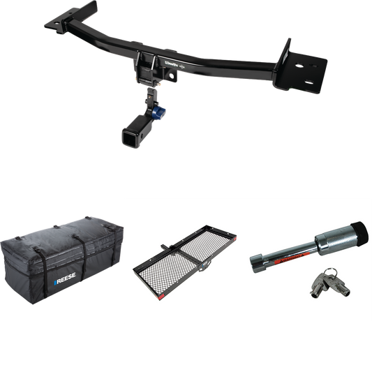 Fits 2020-2023 Ford Explorer Trailer Hitch Tow PKG w/ 48" x 20" Cargo Carrier + Cargo Bag + Hitch Lock By Draw-Tite