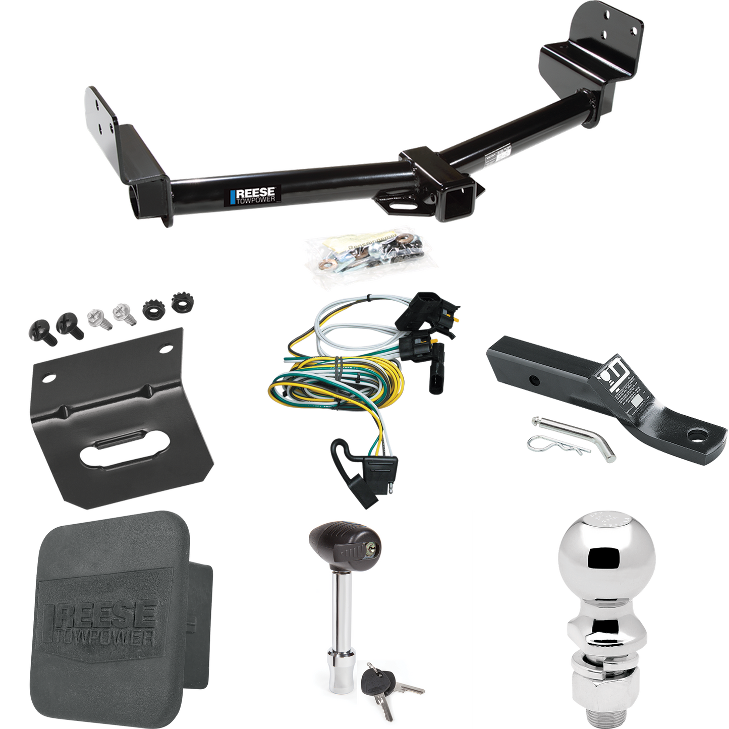 Fits 2003-2004 Lincoln Aviator Trailer Hitch Tow PKG w/ 4-Flat Wiring + Ball Mount w/ 2" Drop + 2-5/16" Ball + Wiring Bracket + Hitch Lock + Hitch Cover By Reese Towpower