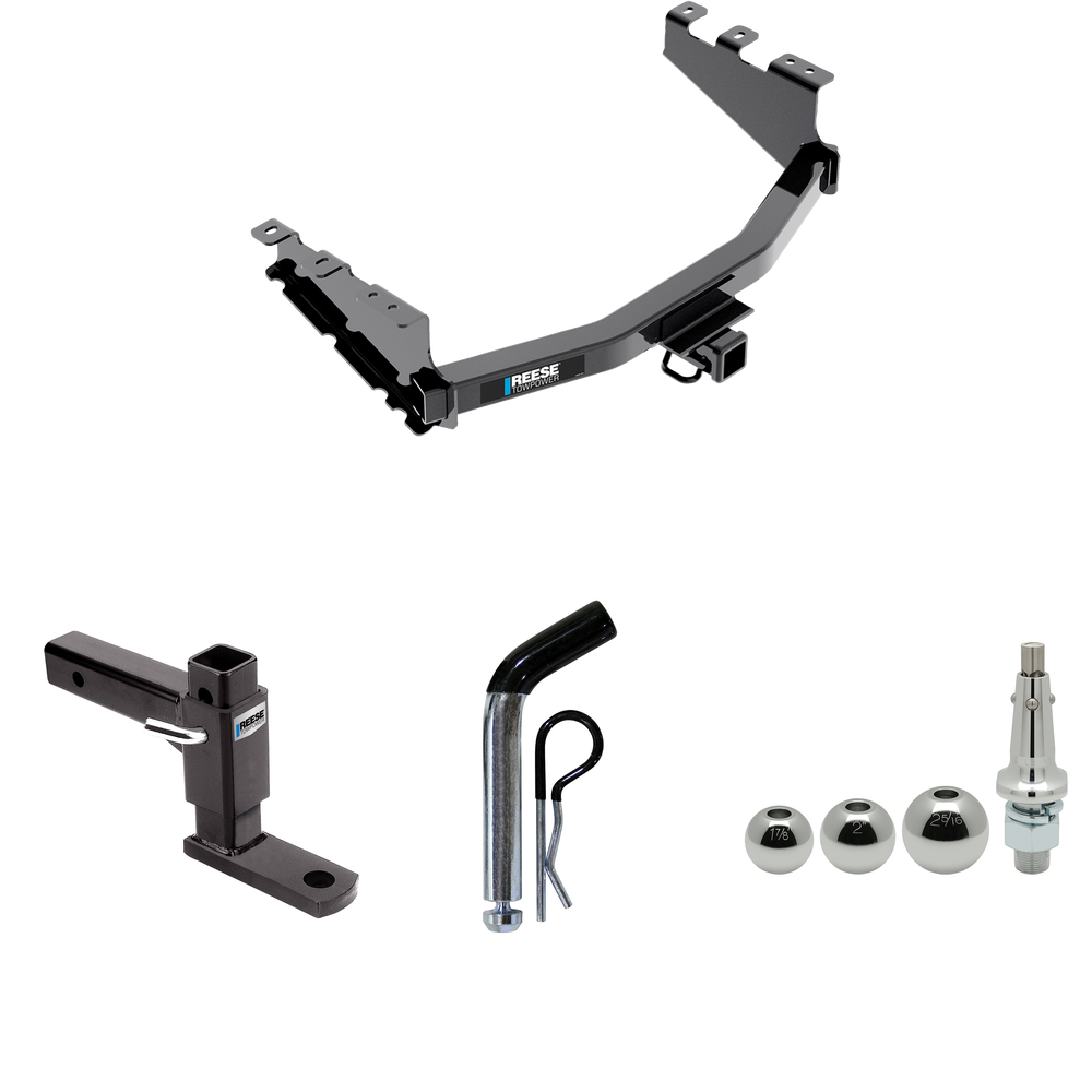 Fits 2014-2018 Chevrolet Silverado 1500 Trailer Hitch Tow PKG w/ Adjustable Drop Rise Ball Mount + Pin/Clip + Inerchangeable 1-7/8" & 2" & 2-5/16" Balls By Reese Towpower