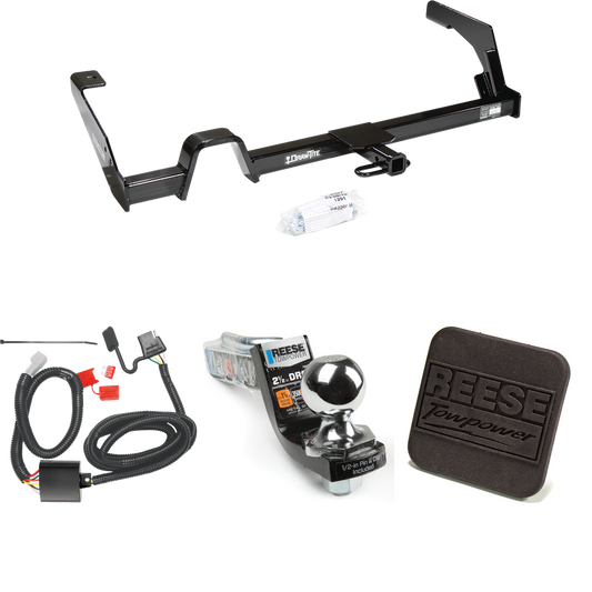 Fits 2000-2004 Subaru Outback Trailer Hitch Tow PKG w/ 4-Flat Wiring Harness + Interlock Starter Kit w/ 2" Ball 2-1/2" Drop 2" Rise + Hitch Cover (For Wagon, Except Sport Models) By Reese Towpower