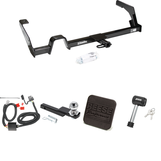 Fits 2000-2004 Subaru Outback Trailer Hitch Tow PKG w/ 4-Flat Wiring Harness + Interlock Starter Kit w/ 2" Ball 1-1/4" Drop 3/4" Rise + Hitch Cover + Hitch Lock (For Sedan, Except Sport Models) By Reese Towpower