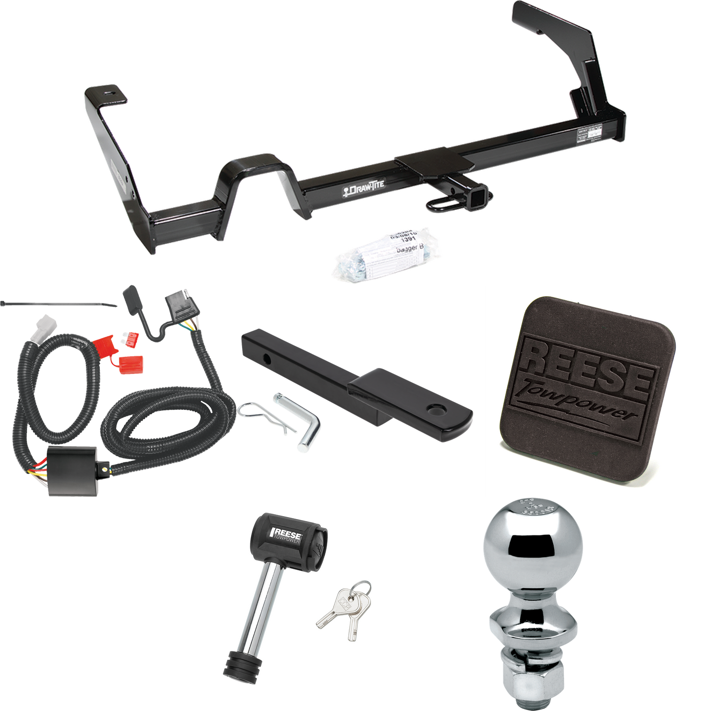 Fits 2000-2004 Subaru Outback Trailer Hitch Tow PKG w/ 4-Flat Wiring Harness + Draw-Bar + 2" Ball + Hitch Cover + Hitch Lock (For Wagon, Except Sport Models) By Reese Towpower