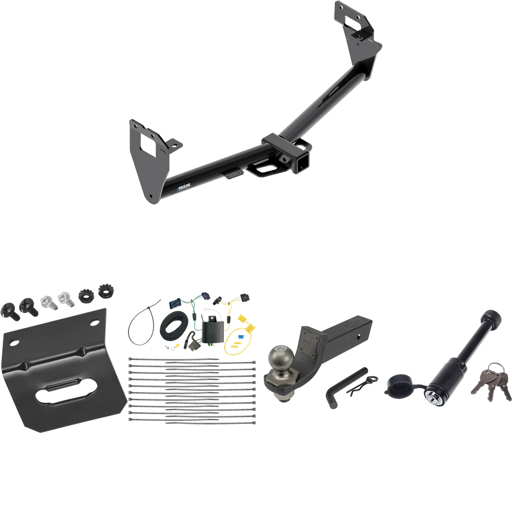 Fits 2015-2023 Jeep Renegade Trailer Hitch Tow PKG w/ 4-Flat Wiring + Interlock Tactical Starter Kit w/ 2" Drop & 2" Ball + Tactical Dogbone Lock + Wiring Bracket By Reese Towpower