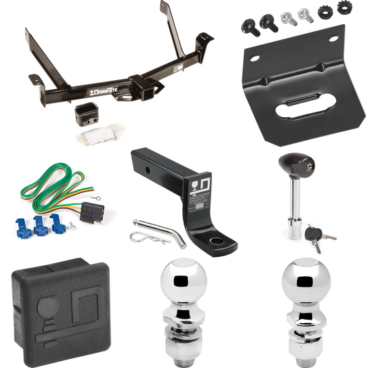 Fits 1991-1994 Ford Explorer Trailer Hitch Tow PKG w/ 4-Flat Wiring + Ball Mount w/ 4" Drop + 2" Ball + 2-5/16" Ball + Wiring Bracket + Hitch Lock + Hitch Cover By Draw-Tite