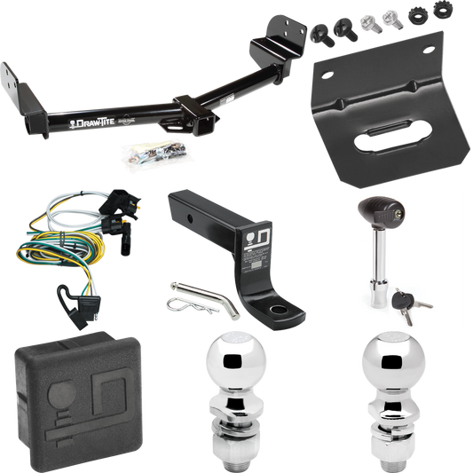 Fits 2003-2004 Lincoln Aviator Trailer Hitch Tow PKG w/ 4-Flat Wiring + Ball Mount w/ 4" Drop + 2" Ball + 2-5/16" Ball + Wiring Bracket + Hitch Lock + Hitch Cover By Draw-Tite