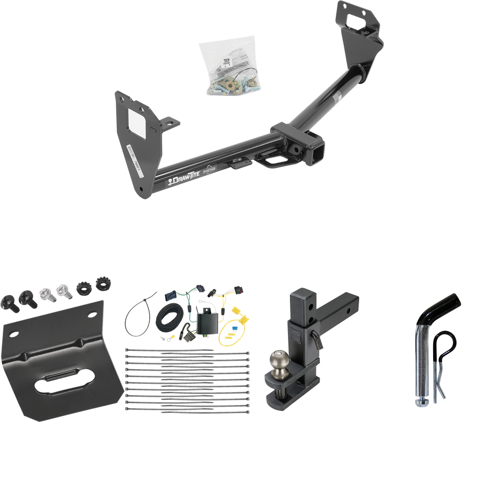 Fits 2015-2023 Jeep Renegade Trailer Hitch Tow PKG w/ 4-Flat Wiring Harness + Adjustable Drop Rise Clevis Hitch Ball Mount w/ 2" Ball + Pin/Clip + Wiring Bracket By Draw-Tite