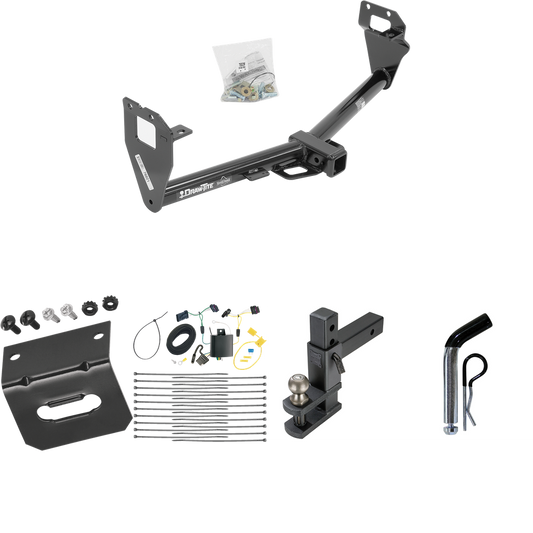 Fits 2015-2023 Jeep Renegade Trailer Hitch Tow PKG w/ 4-Flat Wiring Harness + Adjustable Drop Rise Clevis Hitch Ball Mount w/ 2" Ball + Pin/Clip + Wiring Bracket By Draw-Tite