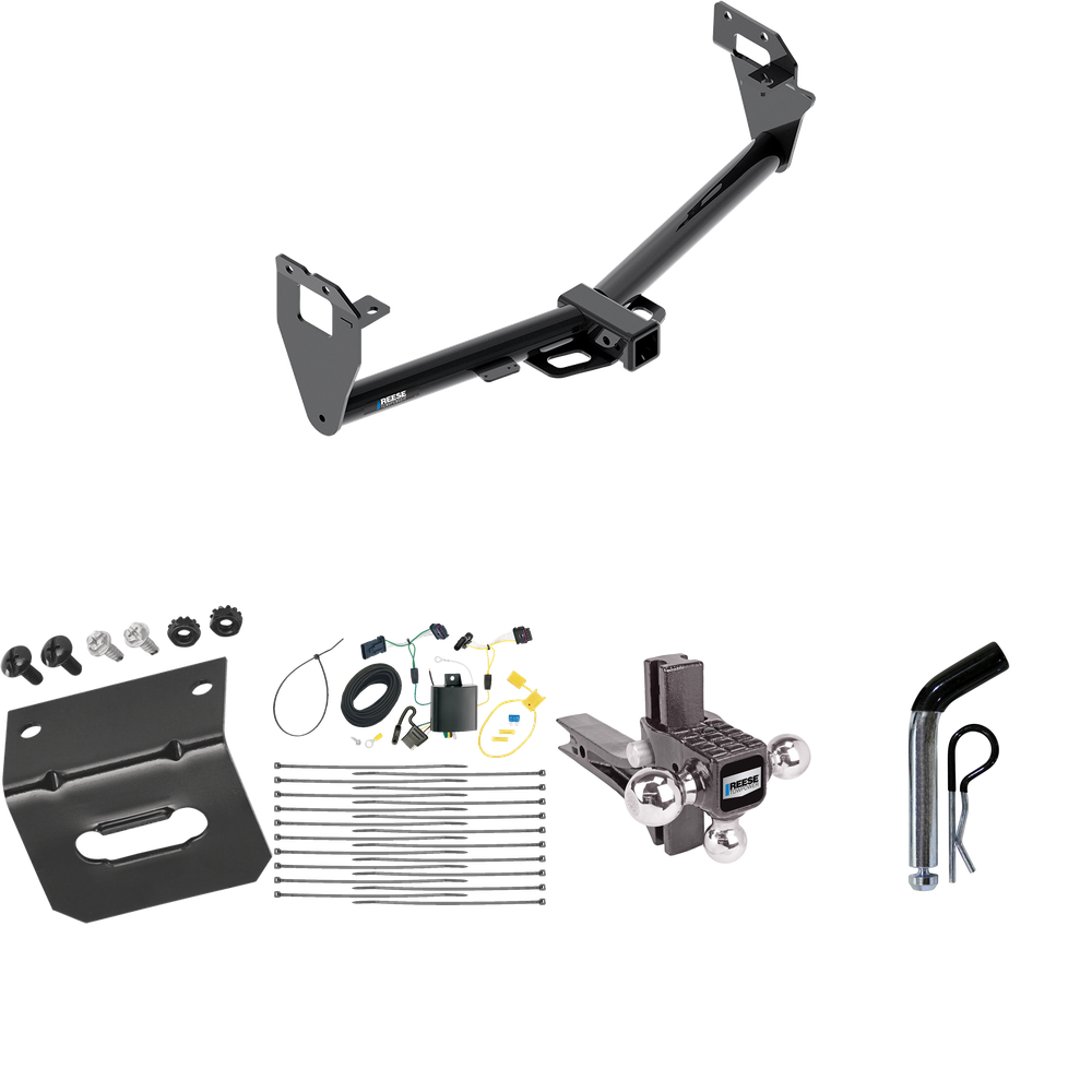 Fits 2015-2023 Jeep Renegade Trailer Hitch Tow PKG w/ 4-Flat Wiring Harness + Adjustable Drop Rise Triple Ball Ball Mount 1-7/8" & 2" & 2-5/16" Trailer Balls + Pin/Clip + Wiring Bracket By Reese Towpower