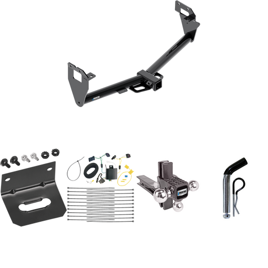 Fits 2015-2023 Jeep Renegade Trailer Hitch Tow PKG w/ 4-Flat Wiring Harness + Adjustable Drop Rise Triple Ball Ball Mount 1-7/8" & 2" & 2-5/16" Trailer Balls + Pin/Clip + Wiring Bracket By Reese Towpower