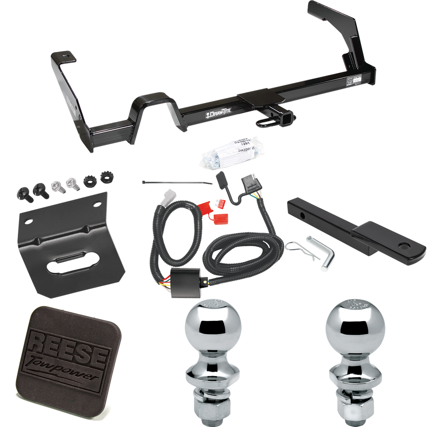 Fits 2000-2004 Subaru Outback Trailer Hitch Tow PKG w/ 4-Flat Wiring Harness + Draw-Bar + 1-7/8" + 2" Ball + Wiring Bracket + Hitch Cover (For Wagon, Except Sport Models) By Reese Towpower