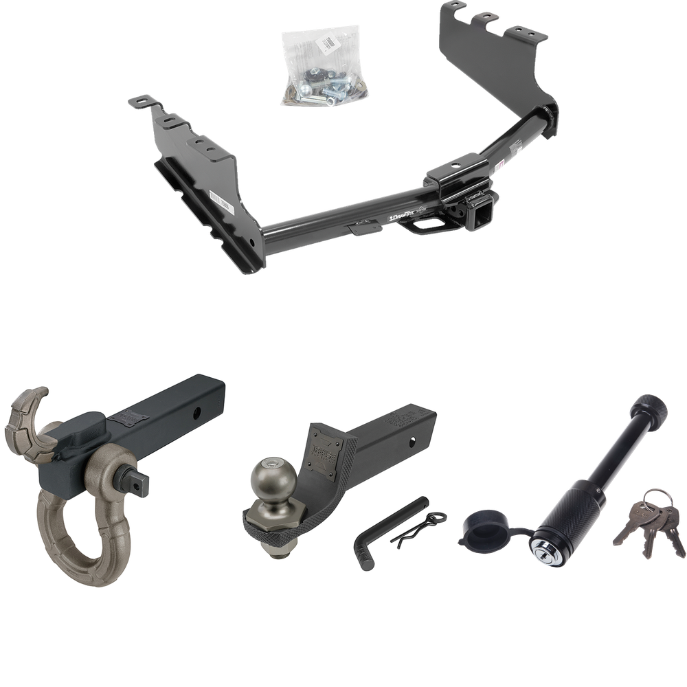 Fits 2014-2018 Chevrolet Silverado 1500 Trailer Hitch Tow PKG + Interlock Tactical Starter Kit w/ 2" Drop & 2" Ball + Tactical Hook & Shackle Mount + Tactical Dogbone Lock By Draw-Tite