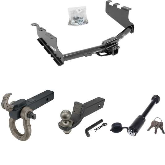 Fits 2014-2018 Chevrolet Silverado 1500 Trailer Hitch Tow PKG + Interlock Tactical Starter Kit w/ 2" Drop & 2" Ball + Tactical Hook & Shackle Mount + Tactical Dogbone Lock By Draw-Tite