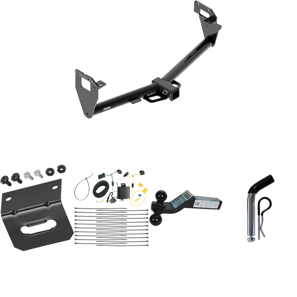 Fits 2015-2023 Jeep Renegade Trailer Hitch Tow PKG w/ 4-Flat Wiring Harness + Dual Ball Ball Mount 2" & 2-5/16" Trailer Balls + Pin/Clip +  Wiring Bracket By Reese Towpower