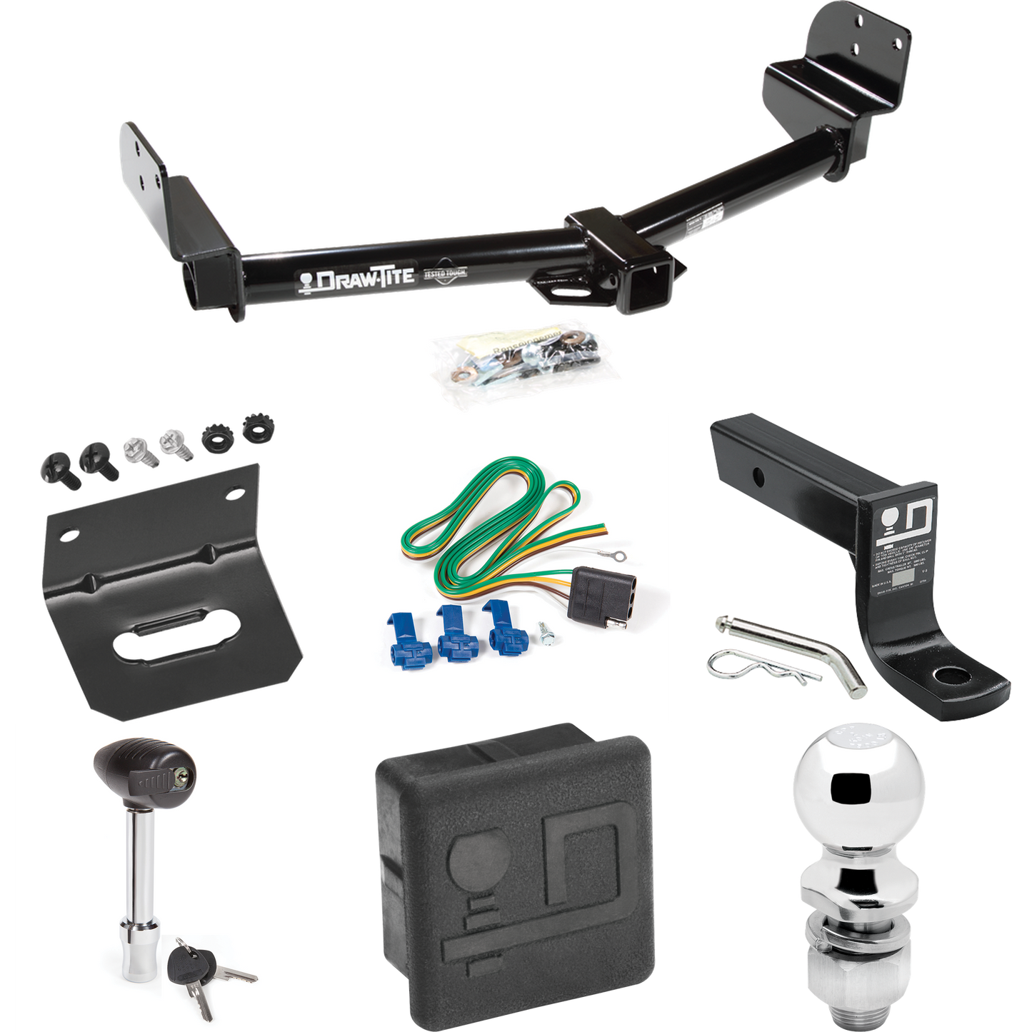 Fits 2005-2005 Lincoln Aviator Trailer Hitch Tow PKG w/ 4-Flat Wiring + Ball Mount w/ 4" Drop + 2" Ball + Wiring Bracket + Hitch Lock + Hitch Cover By Draw-Tite