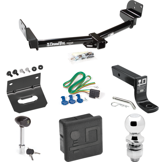 Fits 2005-2005 Lincoln Aviator Trailer Hitch Tow PKG w/ 4-Flat Wiring + Ball Mount w/ 4" Drop + 2" Ball + Wiring Bracket + Hitch Lock + Hitch Cover By Draw-Tite