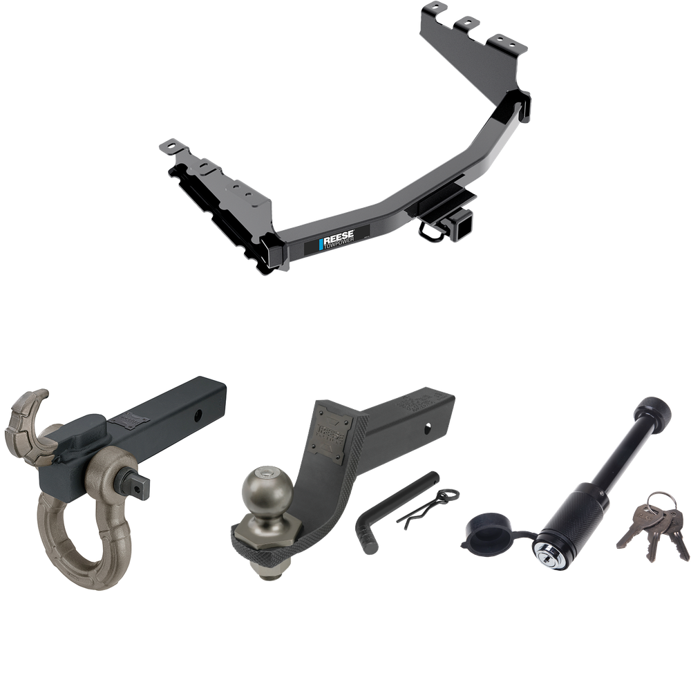 Fits 2014-2018 GMC Sierra 1500 Trailer Hitch Tow PKG + Interlock Tactical Starter Kit w/ 3-1/4" Drop & 2" Ball + Tactical Hook & Shackle Mount + Tactical Dogbone Lock By Reese Towpower