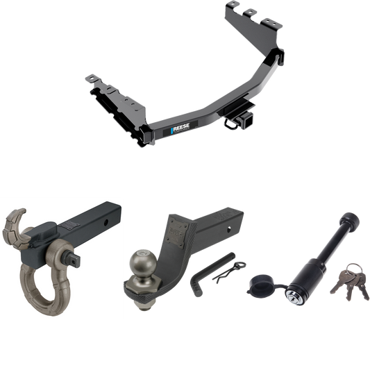 Fits 2014-2018 GMC Sierra 1500 Trailer Hitch Tow PKG + Interlock Tactical Starter Kit w/ 3-1/4" Drop & 2" Ball + Tactical Hook & Shackle Mount + Tactical Dogbone Lock By Reese Towpower