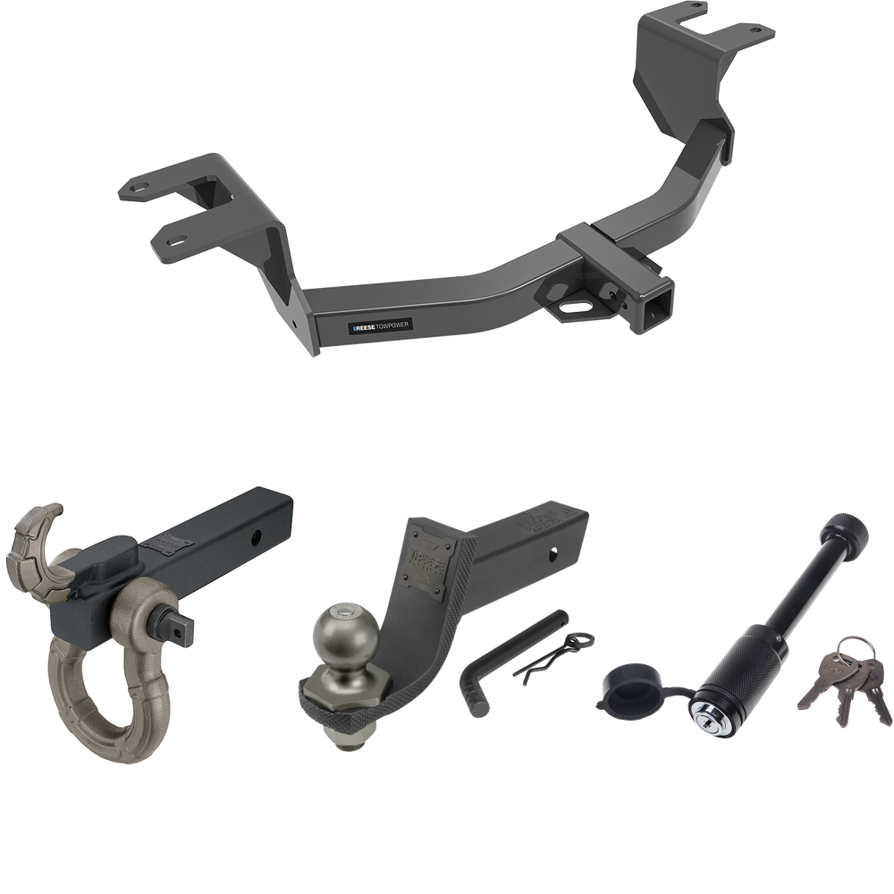 Fits 2019-2023 GMC Sierra 1500 Trailer Hitch Tow PKG + Interlock Tactical Starter Kit w/ 3-1/4" Drop & 2" Ball + Tactical Hook & Shackle Mount + Tactical Dogbone Lock By Reese Towpower