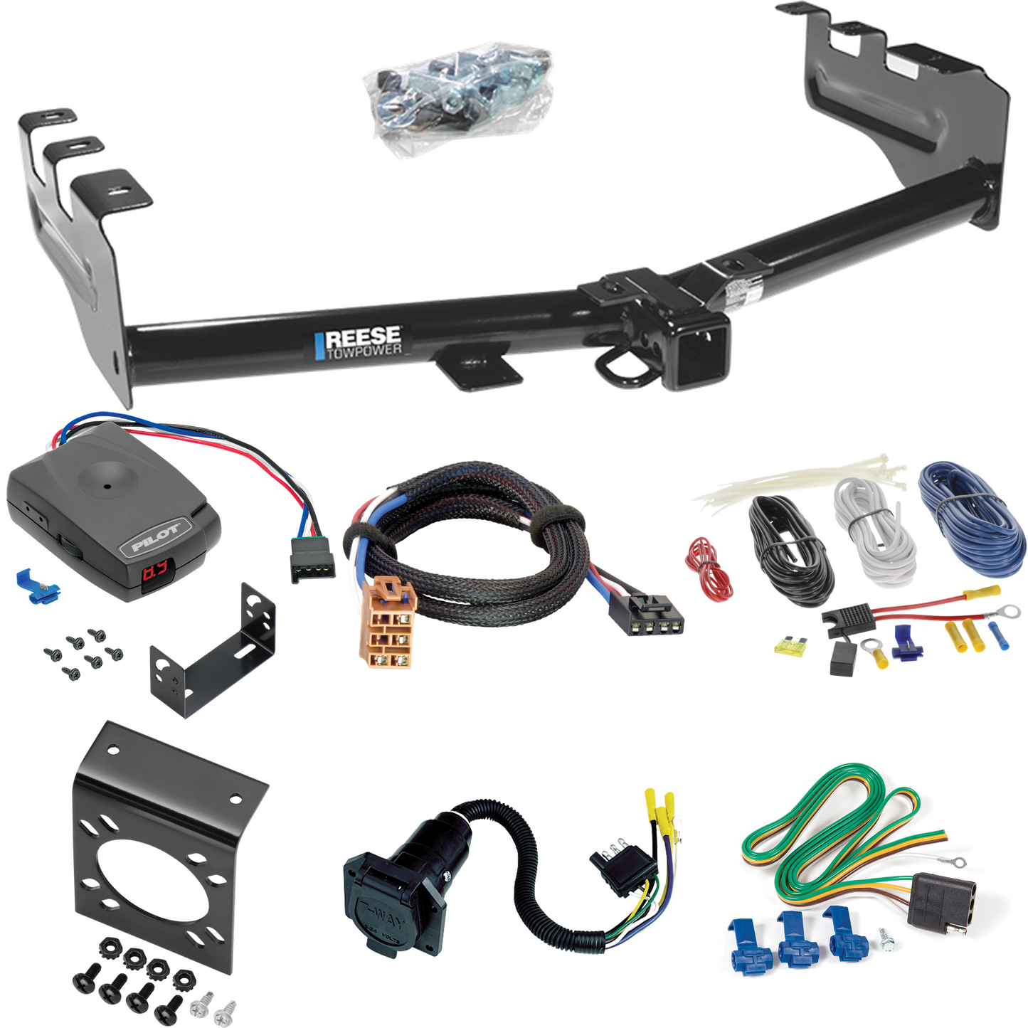 Fits 1999-2002 GMC Sierra 2500 Trailer Hitch Tow PKG w/ Pro Series Pilot Brake Control + Plug & Play BC Adapter + 7-Way RV Wiring By Reese Towpower