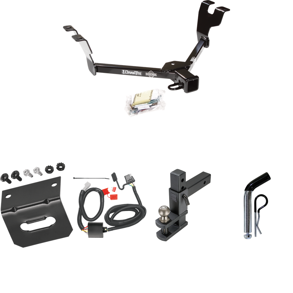 Fits 2005-2009 Subaru Outback Trailer Hitch Tow PKG w/ 4-Flat Wiring Harness + Adjustable Drop Rise Clevis Hitch Ball Mount w/ 2" Ball + Pin/Clip + Wiring Bracket (For Wagon, Except Sport Models) By Draw-Tite